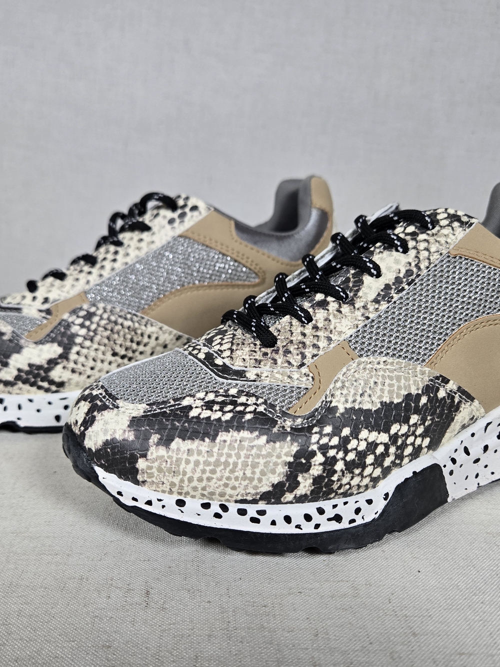 Snake Print Steve Madden Sneakers in Beige and Black- Women
